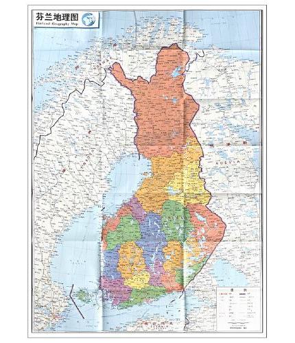 芬兰地图0.85*0.6米世界分国地理图折叠套封